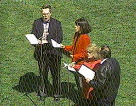 The Tribune Mixed Quartet at Wrigley, April 5, 1998:  Owen Youngman, Kris Stenstrom, Marcia Mendels, Bob Fischer